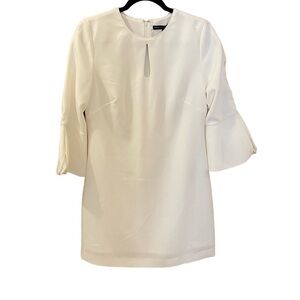 White House Black Market Mod Dress, Size 8, White, Petal Sleeves, Keyhole…